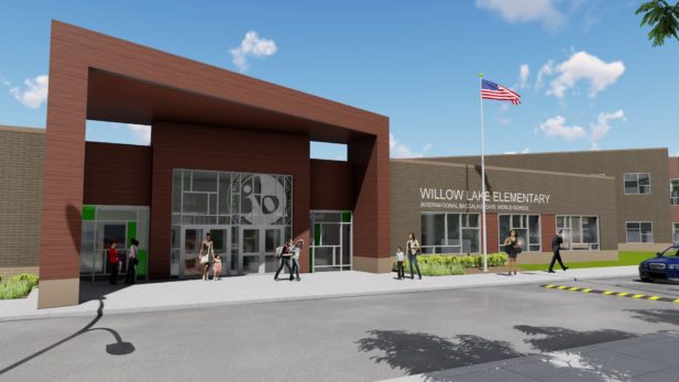 Architectural rendering of new Willow Lake exterior front entrance